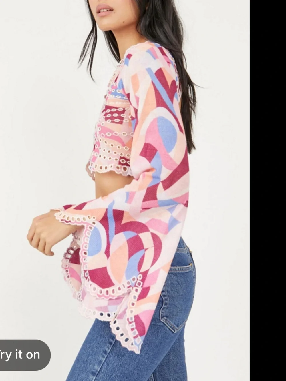 Free People Pink Multi Eyelet Lace-Up Cropped Top